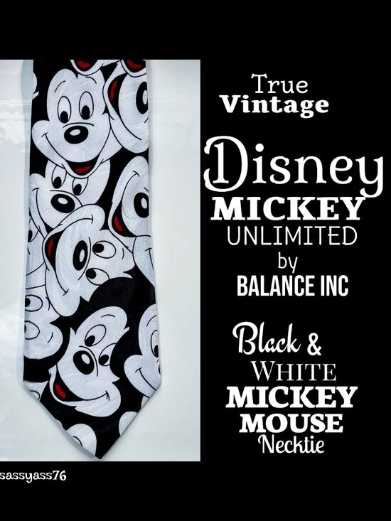 Disney Other - ▪️VTG▪️DISNEY▪️MICKEY UNLIMITED▪️Black & White Jacquard Satin MICKEY MOUSE Tie